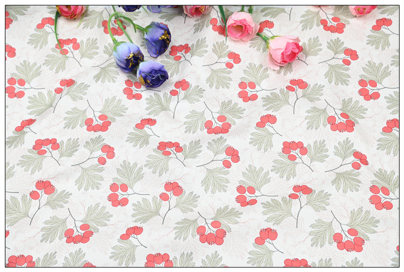 Red Berries Floral Plant! 1 Yard Quality Stiff Cotton Toile Canvas Fabric by Yard, Yardage Cotton Canvas Fabrics for Bags