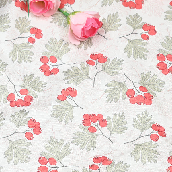 Red Berries Floral Plant! 1 Yard Quality Stiff Cotton Toile Canvas Fabric by Yard, Yardage Cotton Canvas Fabrics for Bags