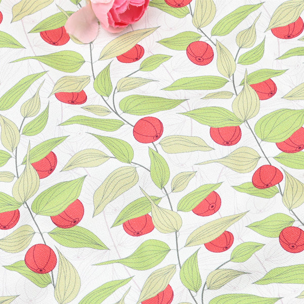 Red Fruit Plant! 1 Yard Quality Stiff Cotton Toile Canvas Fabric by Yard, Yardage Cotton Canvas Fabrics for Bags
