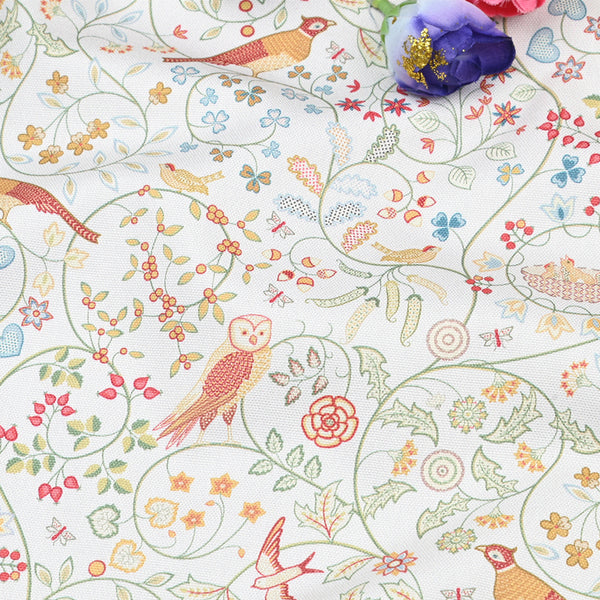 Birds and Flowers Floral Plant! 1 Yard Quality Stiff Cotton Toile Canvas Fabric by Yard, Yardage Cotton Canvas Fabrics for Bags