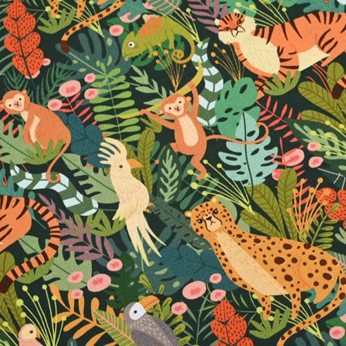 Wild Animals in Jungle! 1 Yard Medium Thickness Plain Cotton Fabric, Fabric by Yard, Yardage Cotton Fabrics for Clothes Crafts