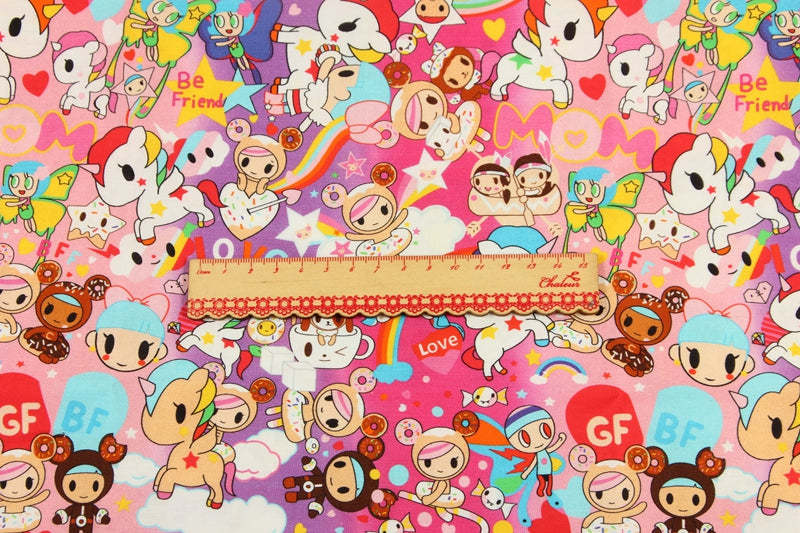 Tokidoki Anime Characters Series 1 ! 1 Yard Quality Printed Cotton Fabric, Fabric by Yard, Yardage Cotton Children Fabrics, Japanese