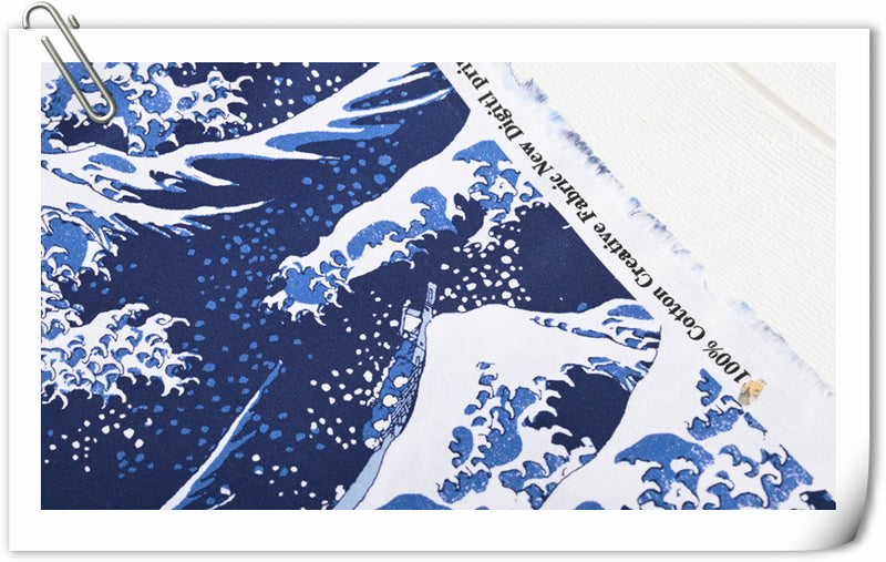 神奈川沖浪裏 Great Wave Japanese Ukiyo-e! 1 Meter Quality Printed Cotton, Fabrics by Yard, Fabric Yardage Floral Fabrics Japanese Style