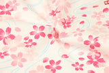 Sakura Cherry Flowers Japanese Style Retro Floral! 1 Meter Medium Summer Slub Cotton Floral Fabric by Yard, Yardage Cotton Fabrics Style Garments, Bags