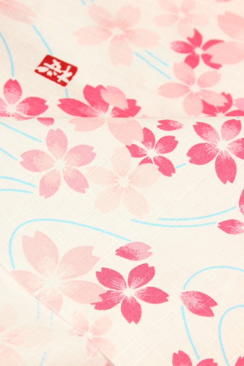 Sakura Cherry Flowers Japanese Style Retro Floral! 1 Meter Medium Summer Slub Cotton Floral Fabric by Yard, Yardage Cotton Fabrics Style Garments, Bags