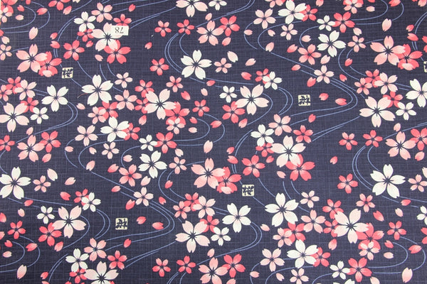 Sakura Cherry Flowers Japanese Style Retro Floral! 1 Meter Medium Summer Slub Cotton Floral Fabric by Yard, Yardage Cotton Fabrics Style Garments, Bags