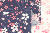 Sakura Cherry Flowers Japanese Style Retro Floral! 1 Meter Medium Summer Slub Cotton Floral Fabric by Yard, Yardage Cotton Fabrics Style Garments, Bags