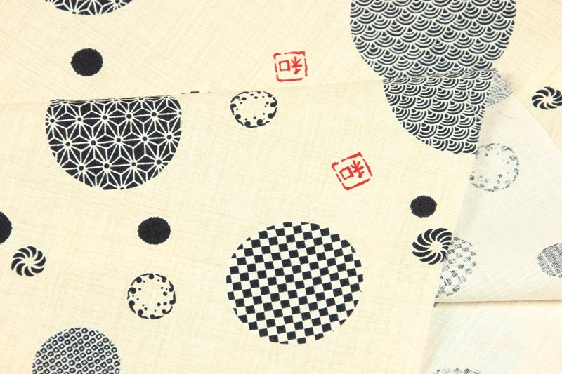 Japanese Style Polka Dots with Pattern! 1 Meter Medium Summer Slub Cotton Floral Fabric by Yard, Yardage Cotton Fabrics Style Garments, Bags