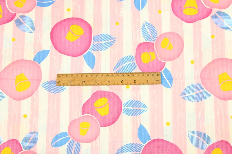 Orange Fruit with Stripes Japanese Style Retro Pattern! 1 Meter Medium Summer Slub Cotton Floral Fabric by Yard, Yardage Cotton Fabrics Style Garments, Bags