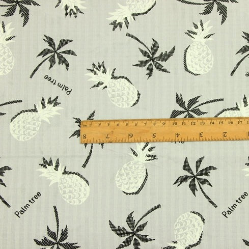 Pineapple and Palm Tree Gray Japanese Style Retro Pattern! 1 Meter Medium Summer Slub Cotton Floral Fabric by Yard, Yardage Cotton Fabrics Style Garments, Bags