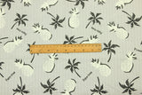 Pineapple and Palm Tree Gray Japanese Style Retro Pattern! 1 Meter Medium Summer Slub Cotton Floral Fabric by Yard, Yardage Cotton Fabrics Style Garments, Bags