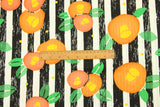 Orange Fruit with Stripes Japanese Style Retro Pattern! 1 Meter Medium Summer Slub Cotton Floral Fabric by Yard, Yardage Cotton Fabrics Style Garments, Bags