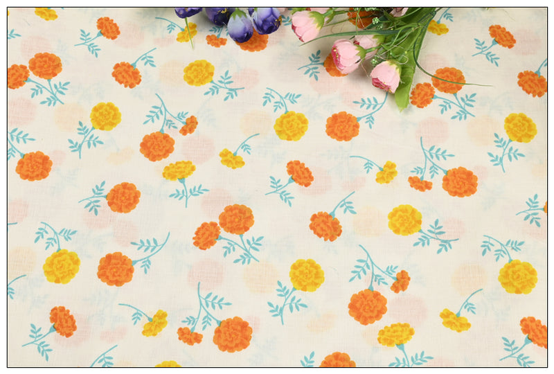 Flowers Japanese Style Retro Floral 2 Colors! 1 Meter Medium Summer Slub Cotton Floral Fabric by Yard, Yardage Cotton Fabrics Style Garments, Bags