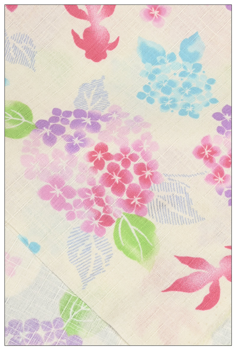 Hydrangea and Golden Fish Japanese Style Retro Floral! 1 Meter Medium Summer Slub Cotton Floral Fabric by Yard, Yardage Cotton Fabrics Style Garments, Bags