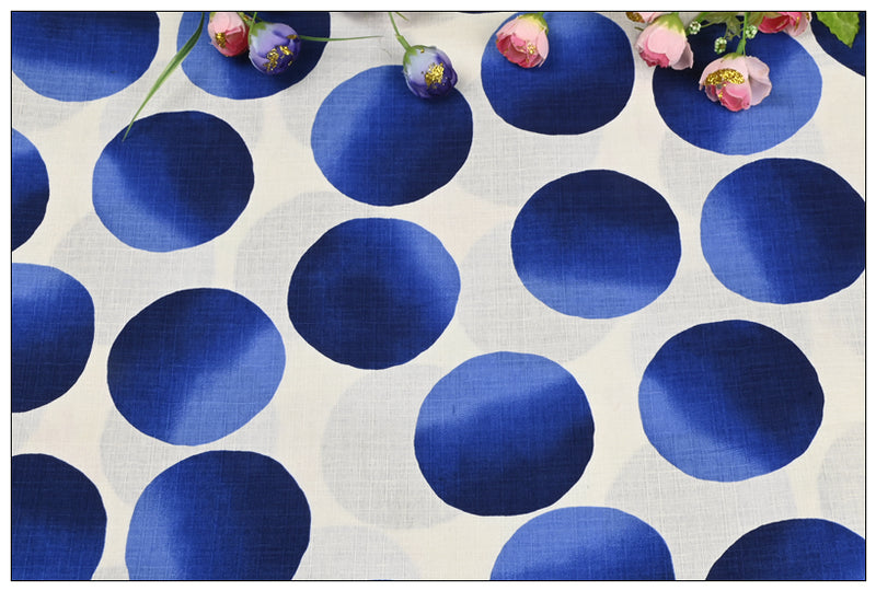 Big Polka Dots japanese Style! 1 Meter Medium Summer Slub Cotton Floral Fabric by Yard, Yardage Cotton Fabrics Style Garments, Bags