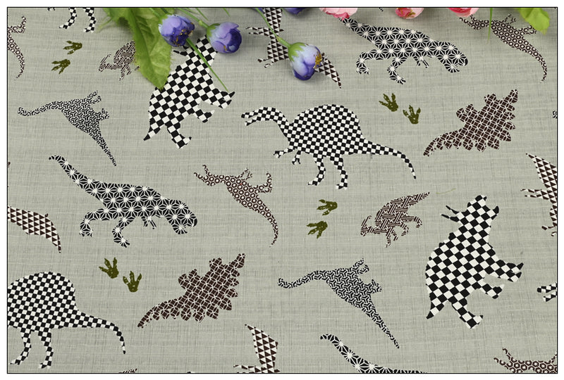 Dinosaurs Japanese Style Retro Pattern! 1 Meter Medium Summer Slub Cotton Floral Fabric by Yard, Yardage Cotton Fabrics Style Garments, Bags