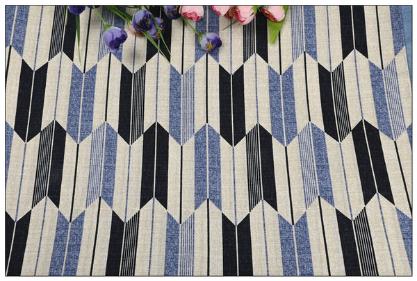 Zigzag Stripes Japanese Style Retro Pattern! 1 Meter Medium Summer Slub Cotton Floral Fabric by Yard, Yardage Cotton Fabrics Style Garments, Bags