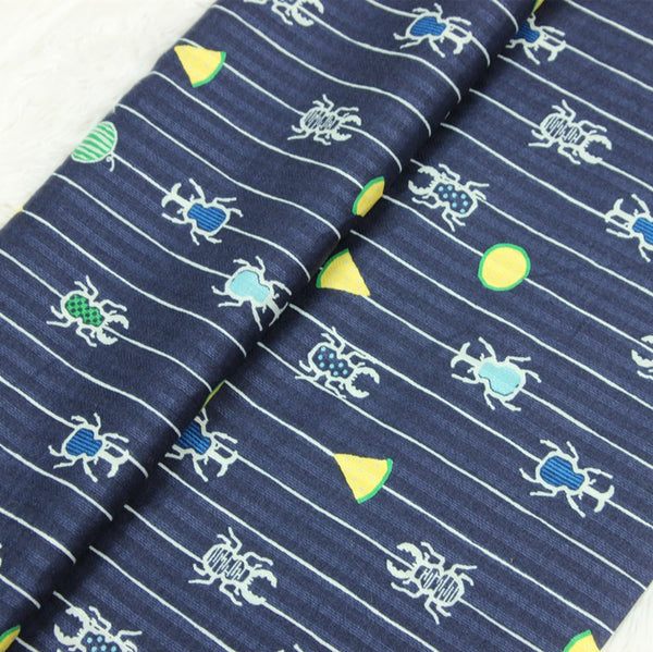 Beetles Watermelon Stripes Japanese Style Retro Pattern! 1 Meter Medium Summer Slub Cotton Floral Fabric by Yard, Yardage Cotton Fabrics Style Garments, Bags