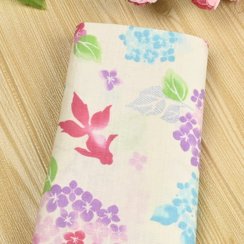 Hydrangea and Golden Fish Japanese Style Retro Floral! 1 Meter Medium Summer Slub Cotton Floral Fabric by Yard, Yardage Cotton Fabrics Style Garments, Bags