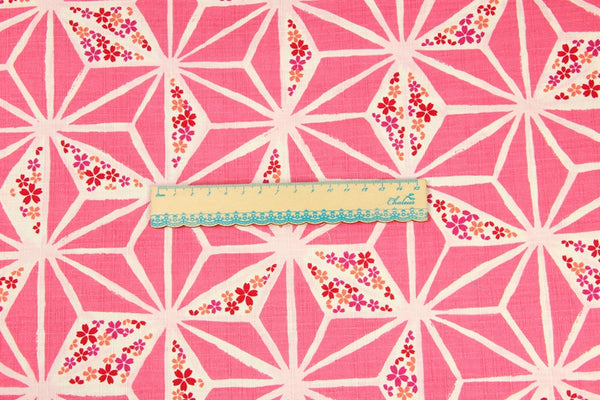 Diamonds Pink Japanese Style Retro Pattern! 1 Meter Medium Summer Slub Cotton Floral Fabric by Yard, Yardage Cotton Fabrics Style Garments, Bags
