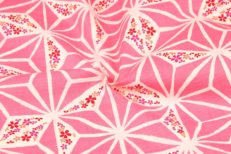 Diamonds Pink Japanese Style Retro Pattern! 1 Meter Medium Summer Slub Cotton Floral Fabric by Yard, Yardage Cotton Fabrics Style Garments, Bags