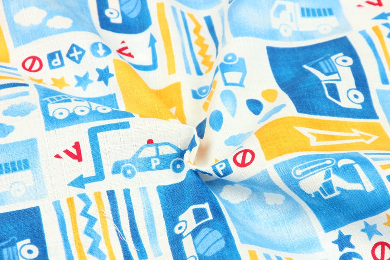 Trucks Japanese Style blue! 1 Meter Medium Summer Slub Cotton Floral Fabric by Yard, Yardage Cotton Fabrics Style Garments, Bags