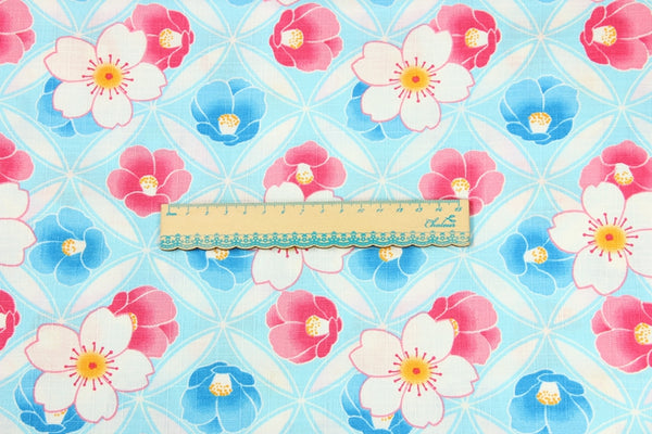 Flowers blue Japanese Style Retro Floral! 1 Meter Medium Summer Slub Cotton Floral Fabric by Yard, Yardage Cotton Fabrics Style Garments, Bags