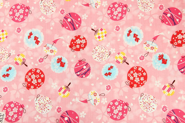 Flowers and Balls Japanese Style Retro Floral! 1 Meter Medium Summer Slub Cotton Floral Fabric by Yard, Yardage Cotton Fabrics Style Garments, Bags