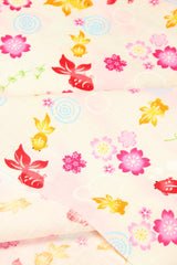 GoldFish and Sakura Cherry Flowers Japanese Style Retro Floral! 1 Meter Medium Summer Slub Cotton Floral Fabric by Yard, Yardage Cotton Fabrics Style Garments, Bags