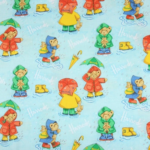 Teddy Bears with Raincoat Harrrods the Department Store! 1 Meter Medium Thickness Printed Plain Cotton Fabric, Craft Fabric