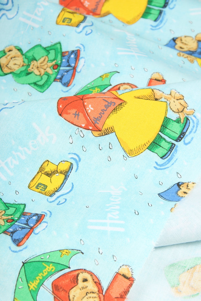 Teddy Bears with Raincoat Harrrods the Department Store! 1 Meter Medium Thickness Printed Plain Cotton Fabric, Craft Fabric