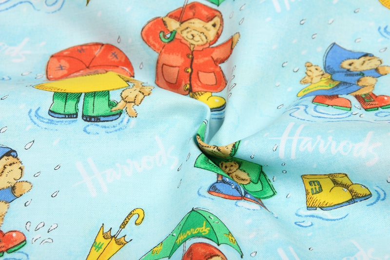 Teddy Bears with Raincoat Harrrods the Department Store! 1 Meter Medium Thickness Printed Plain Cotton Fabric, Craft Fabric