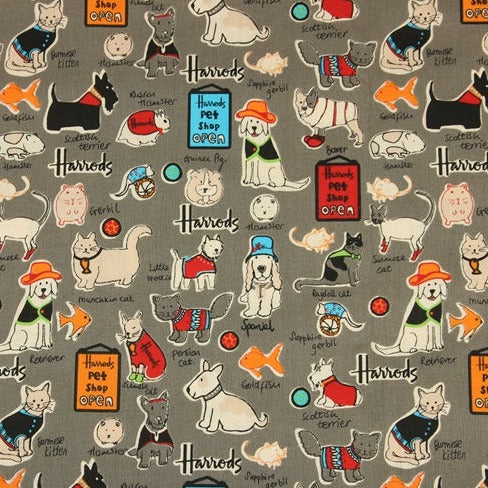 Cats and Dogs Harrods Pet Shop! 1 Meter Medium Thickness Printed Plain Cotton Fabric, Craft Fabric