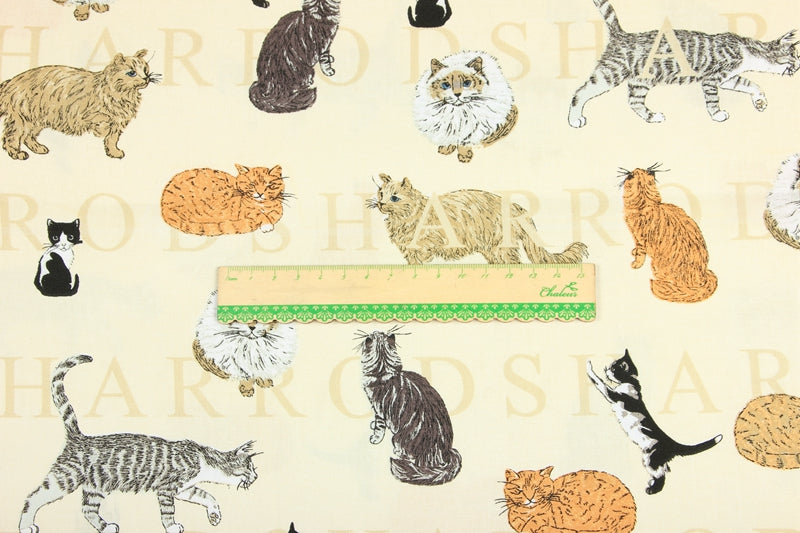 Cats Harrods Department Store! 1 Meter Medium Thickness Printed Plain Cotton Fabric, Craft Fabric