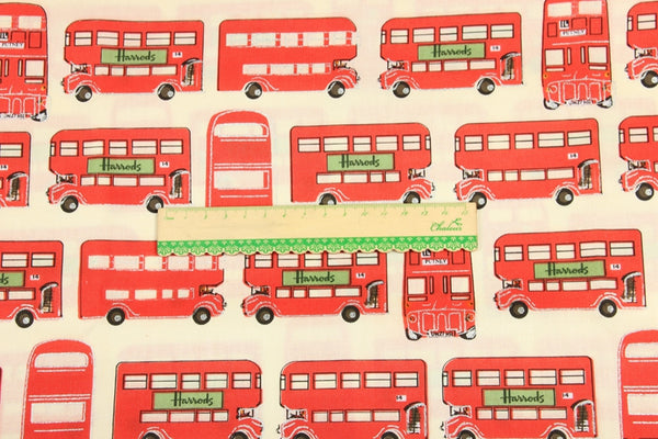 London Double Deck Bus Harrrods the Department Store! 1 Meter Medium Thickness Printed Plain Cotton Fabric, Craft Fabric