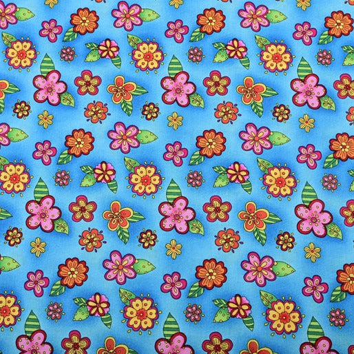 Small Florals blue! 1 Meter Medium Weight Plain Cotton Fabric, Fabric by Yard, Yardage Cotton Fabrics for  Style Garments, Bags