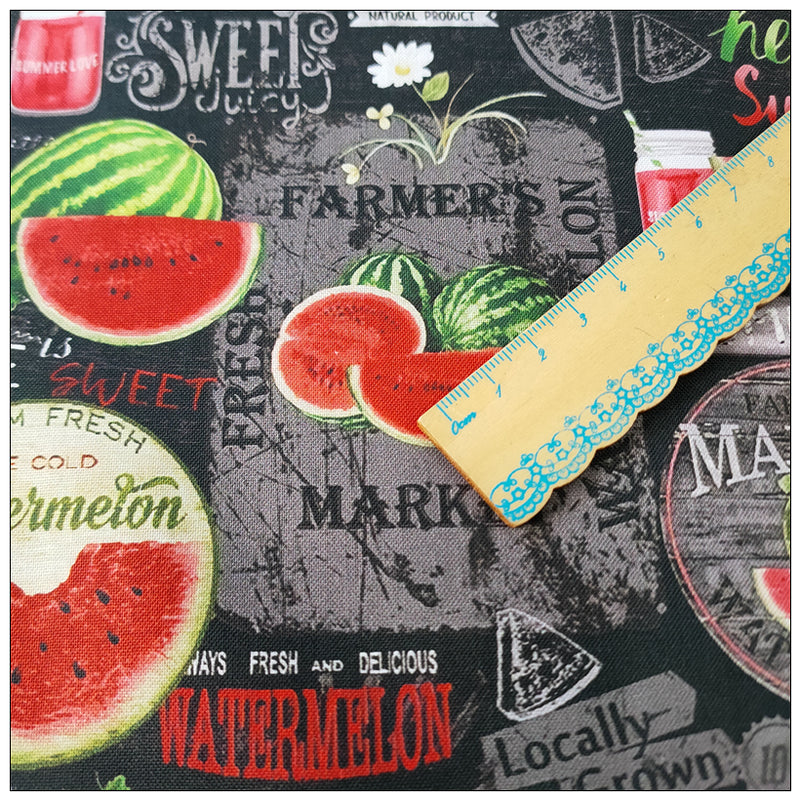 Hello Summer Watermelon Farmer's Market American Retro Pictures ! 1 Yard Medium Cotton Fabric, Fabric by Half Yard for Style Clothes, Bags