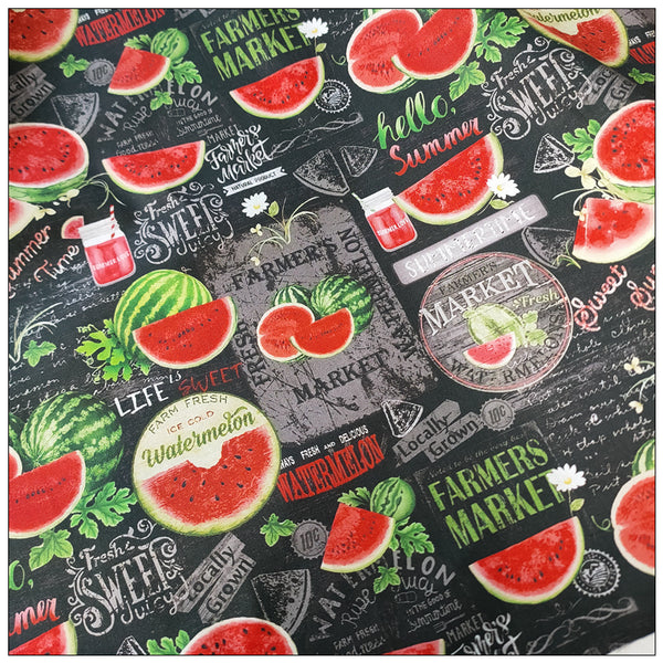 Hello Summer Watermelon Farmer's Market American Retro Pictures ! 1 Yard Medium Cotton Fabric, Fabric by Half Yard for Style Clothes, Bags