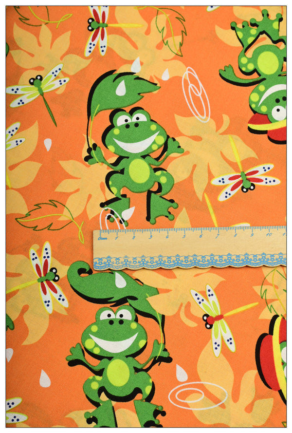 Adorable Frogs orange! 1 Meter Medium Weight Plain Cotton Fabric, Fabric by Yard, Yardage Cotton Fabrics for  Style Garments, Bags