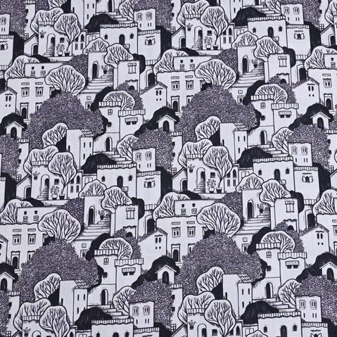 Black and White Drawing Houses Art! 1 Yard Medium Thickness Plain Cotton Fabric, Fabric by Yard, Yardage Cotton Fabrics for Clothes Crafts