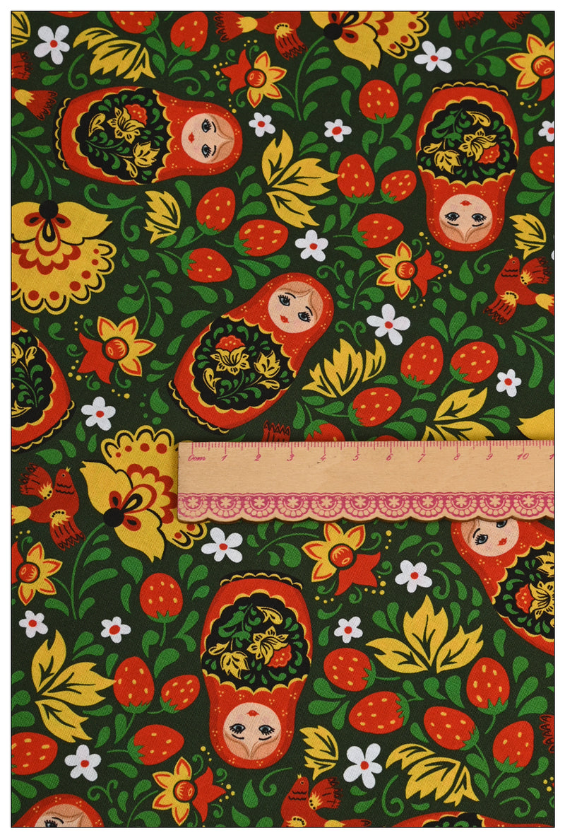 Russian Matryoshka doll and Flowers! 1 Yard Medium Thickness Plain Cotton Fabric, Fabric by Yard, Yardage Cotton Fabrics for Clothes Crafts