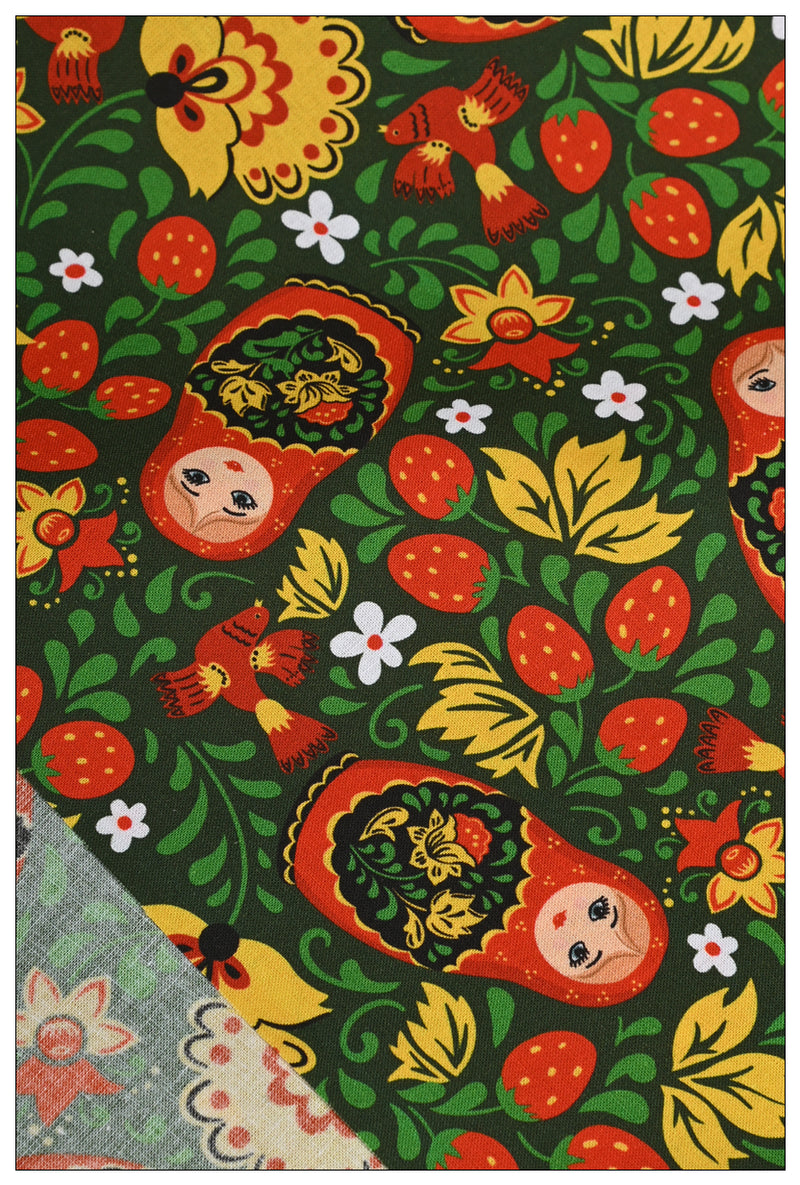 Russian Matryoshka doll and Flowers! 1 Yard Medium Thickness Plain Cotton Fabric, Fabric by Yard, Yardage Cotton Fabrics for Clothes Crafts