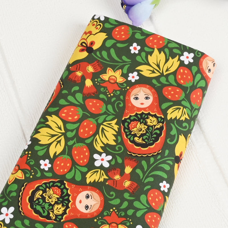 Russian Matryoshka doll and Flowers! 1 Yard Medium Thickness Plain Cotton Fabric, Fabric by Yard, Yardage Cotton Fabrics for Clothes Crafts