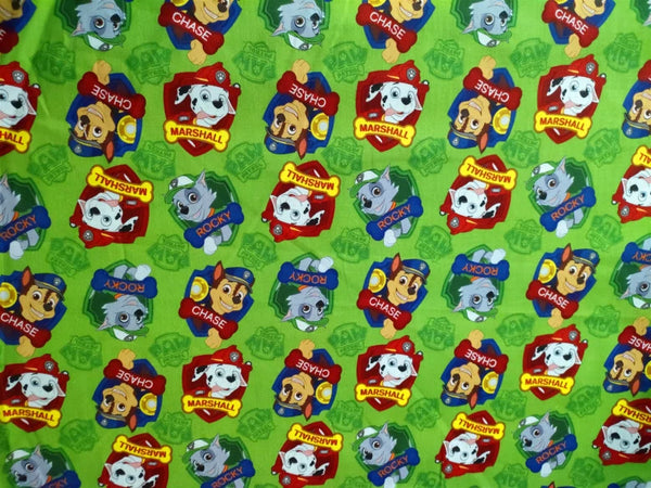 Paw Patrol green and Blue! 1 Meter Medium Thickness Cotton Fabric, Fabric by Yard, Yardage Cotton Fabrics for Style Clothes, Bags Dog, Great Dane