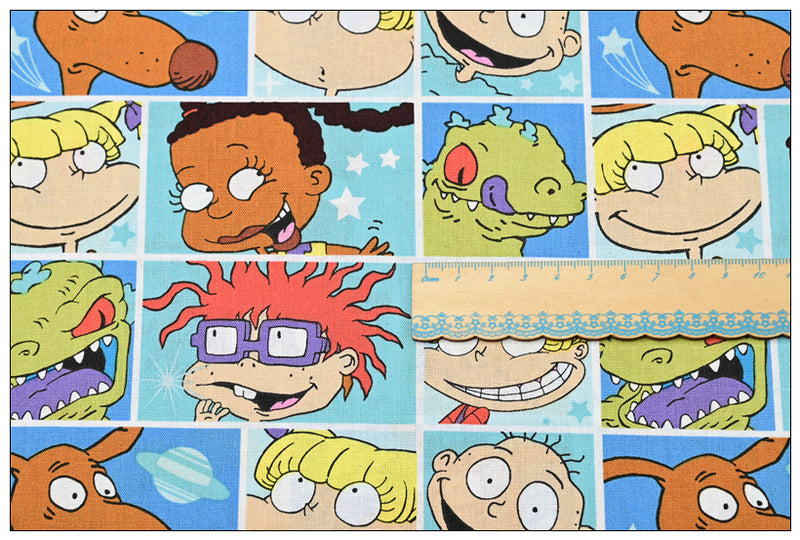 Rugrats All Characters Grid! 1 Meter Plain Cotton Fabric by Yard, Yardage Cotton Fabrics for Style Bags