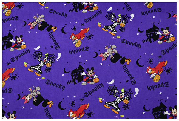 Spooky Halloween Night Mickey Purple! 1 Meter Plain Cotton Fabric by Yard, Yardage Cotton Fabrics for Style Craft Bags