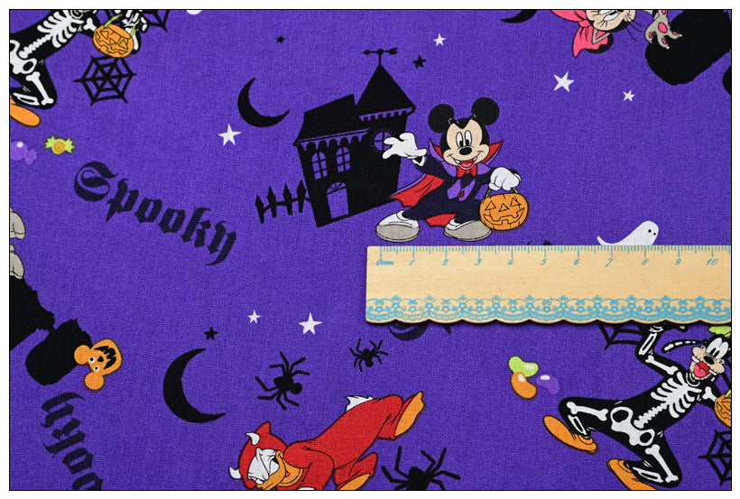 Spooky Halloween Night Mickey Purple! 1 Meter Plain Cotton Fabric by Yard, Yardage Cotton Fabrics for Style Craft Bags