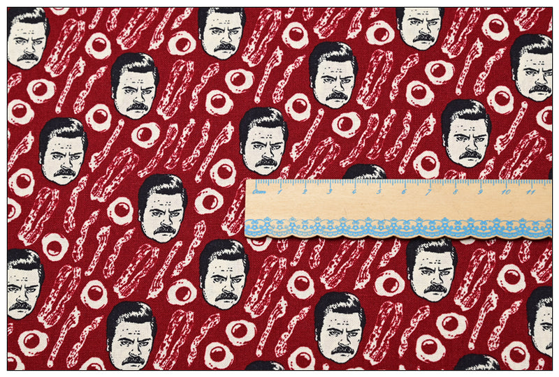 Ron Swanson and Bacon Eggs! 1 Meter Plain Cotton Fabric by Yard, Yardage Cotton Fabrics for Style Bags