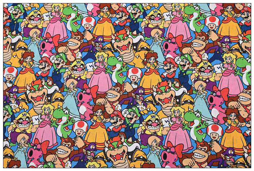 Super Mario Characters Together Packed! 1 Meter Plain Cotton Fabric by Yard, Yardage Cotton Fabrics for Style Bags