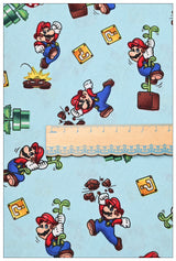Super Mario and the Flowers blue Classic! 1 Meter Plain Cotton Fabric by Yard, Yardage Cotton Fabrics for Style Bags